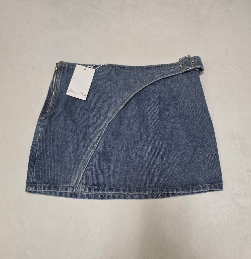 Emory Park Asymmetrical Denim Mini Skirt with Belt Detail - Size S (NWT)